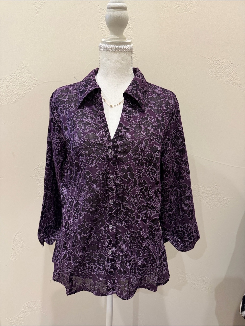 Vintage Purple Floral Button-Down Shirt